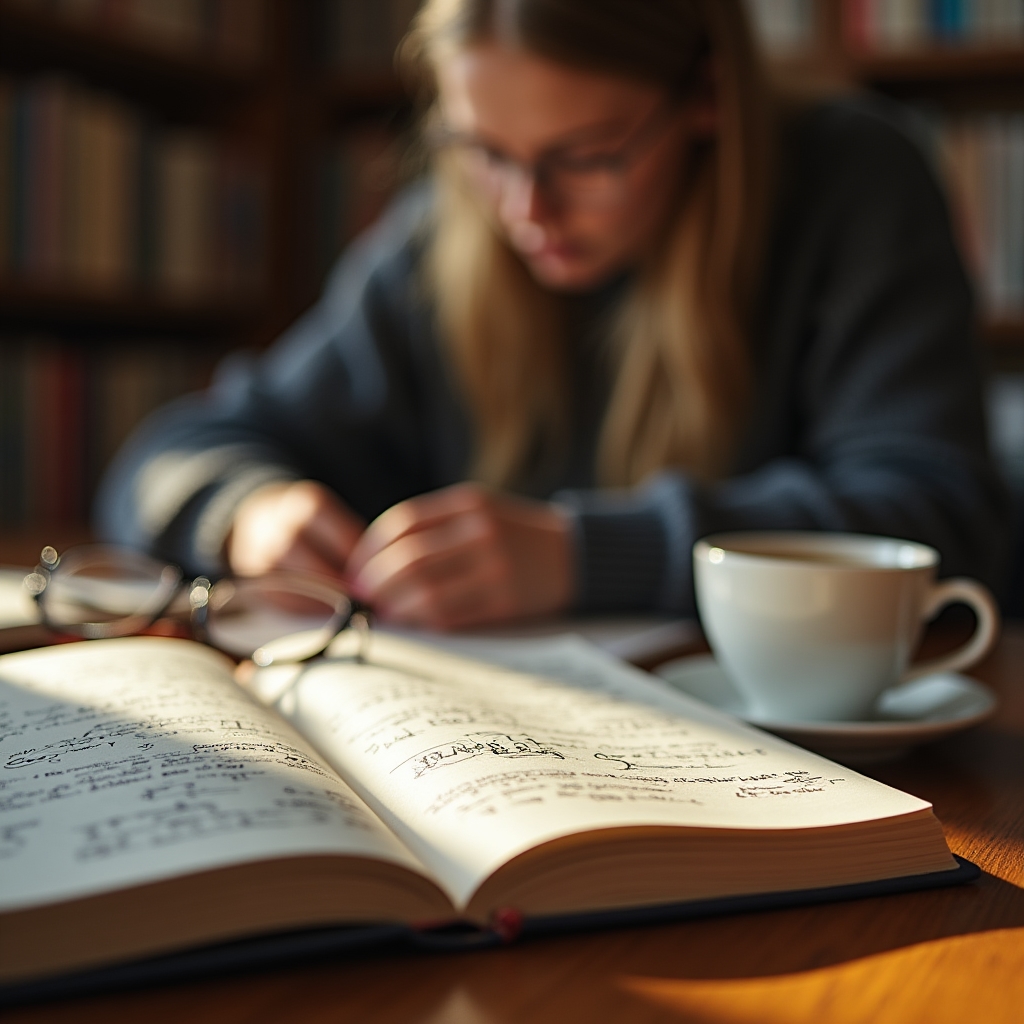Caiet cu notițe despre concepte de comunicare asertivă, alături de o cană de cafea